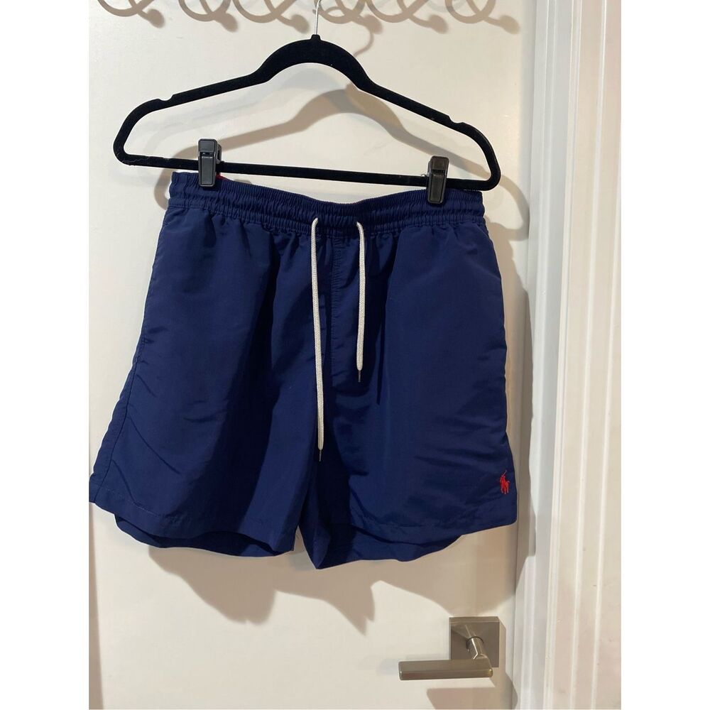 Polo Ralph Lauren swimwear men’s SZ LG navy blue with red logo side pockets and